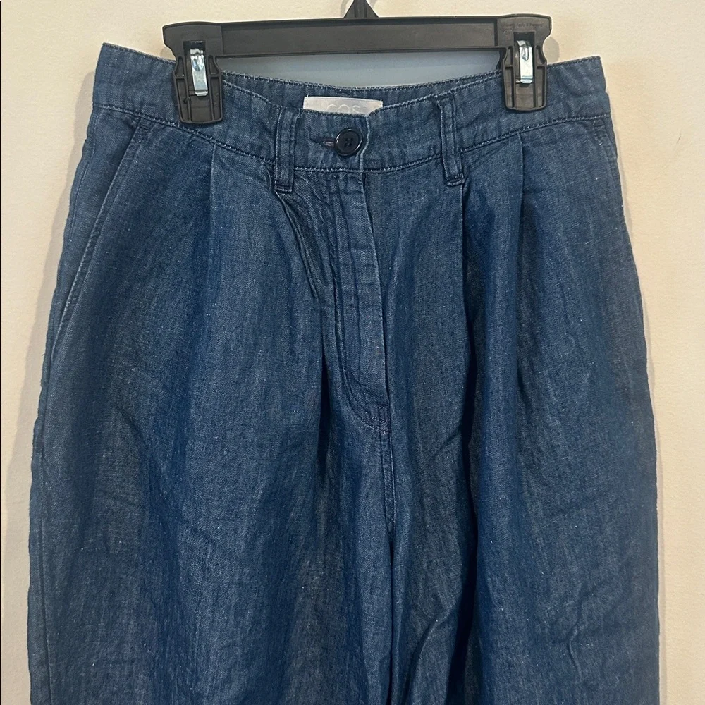 COS blue linen blend wide leg pants size 4